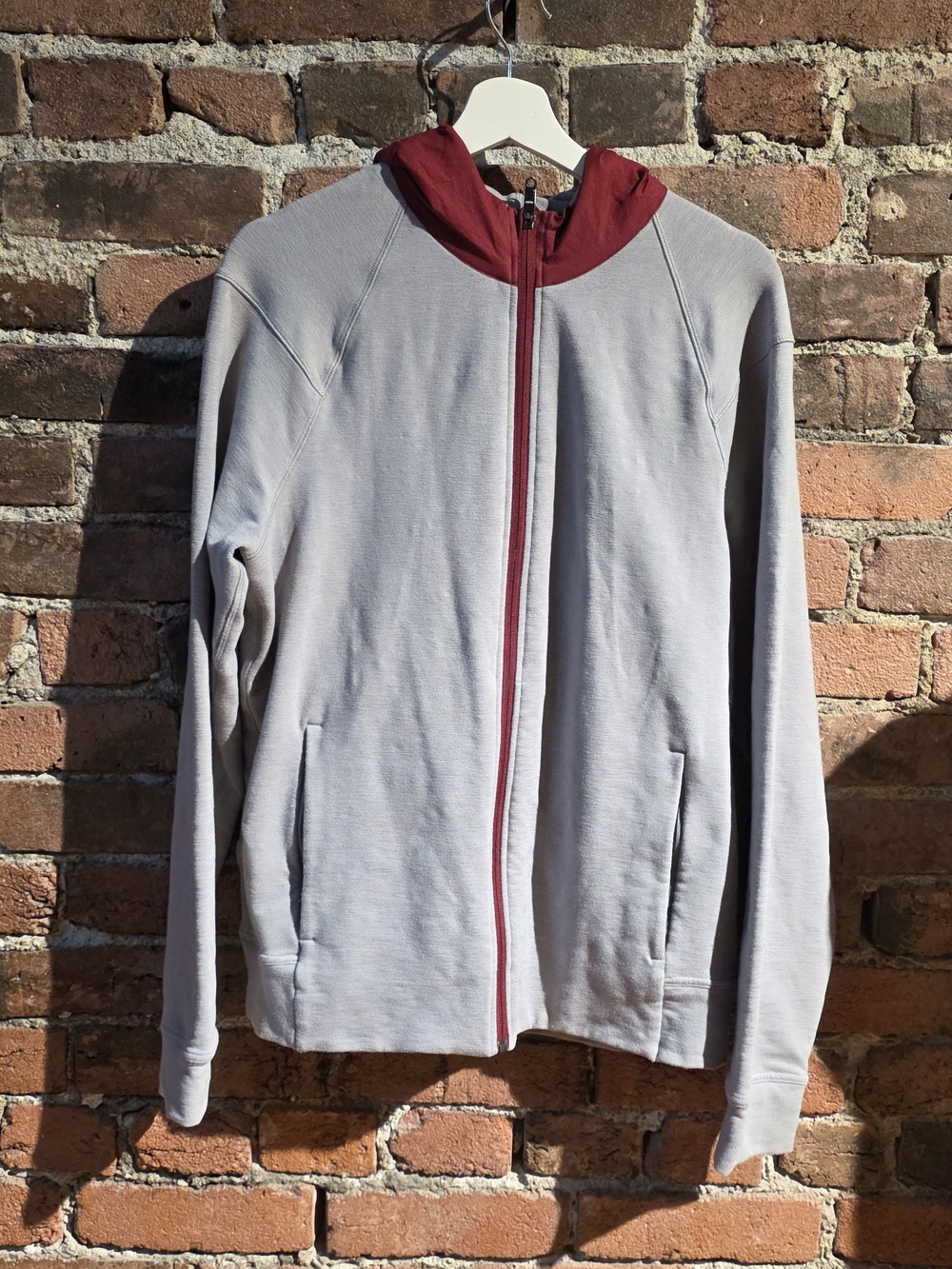 lululemon athletica Light Gray Zip-Up Hoodie with Red Trim
